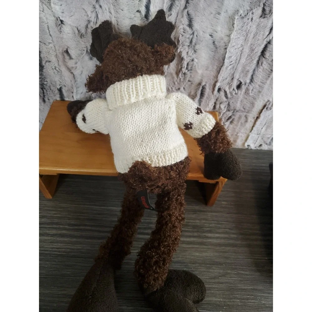 Unipak Moose Plush Brown Long Leg Stuffed Animal in White Reindeer Sweater 18in